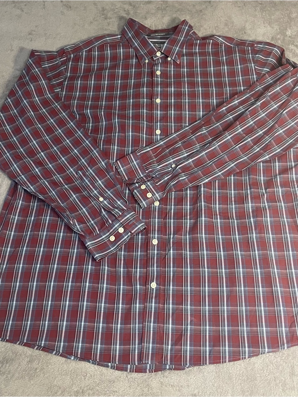 Eddie Bauer Burgundy and Blue Plaid Long-Sleeve Button-Down Shirt